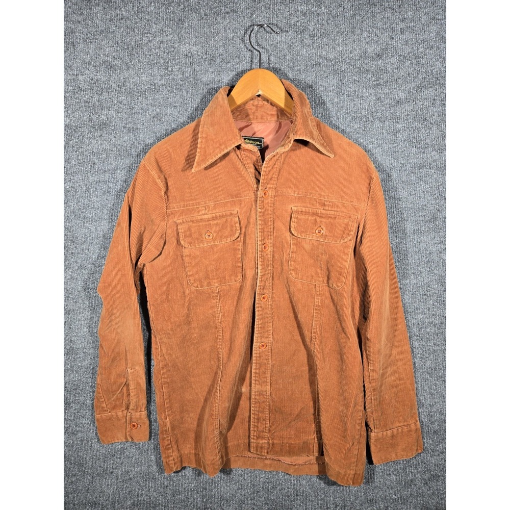 Vintage Atkinson Corduroy Shirt Jacket Mens 44R Brown Cotton Made In Hong Kong